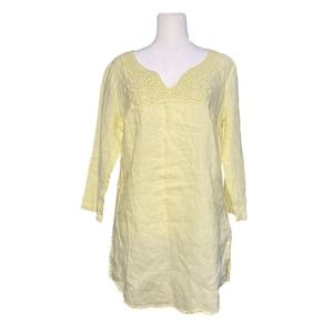 MALVIN I Love Linen Crochet Boho Yellow Embroidered Tunic Top Women's Size Large